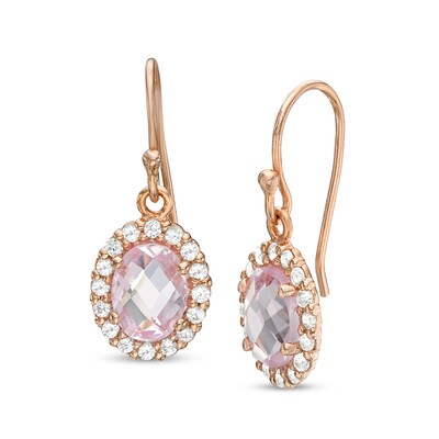 Rose de France Amethyst and Lab-Created White Sapphire Frame Drop Earrings in Sterling Silver with 18K Rose Gold Plate