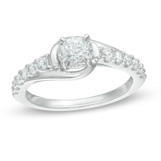 0.60 CT. T.W. Diamond Swirl Engagement Ring in 10K White Gold