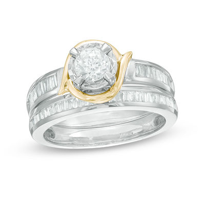 1.00 CT. T.W. Diamond Swirl Bridal Set in 14K Two-Tone Gold