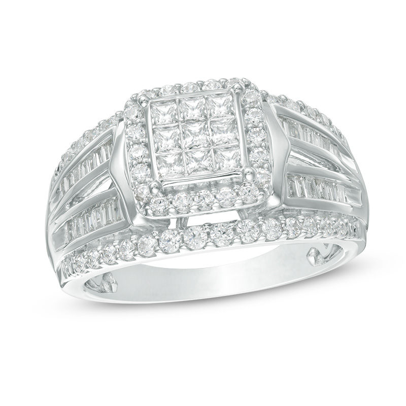 1.00 CT. T.W. Princess-Cut Composite Diamond Frame Engagement Ring in 10K White Gold|Peoples Jewellers