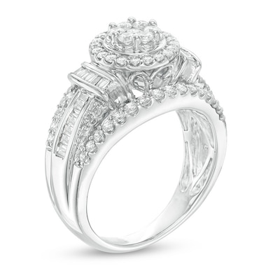 1.00 CT. T.W. Composite Diamond Flower Collar Engagement Ring in 10K White Gold