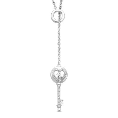 Open Hearts by Jane Seymour™ 0.04 CT. T.W. Diamond Lariat Key Necklace in Sterling Silver - 19"