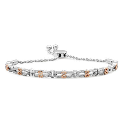 Open Hearts by Jane Seymour™ 0.25 CT. T.W. Diamond Bolo Bracelet in Sterling Silver and 10K Rose Gold- 9.5"