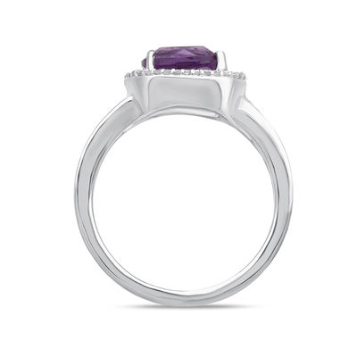 Open Hearts by Jane Seymour™ 8.0mm Amethyst and 0.10 CT. T.W. Diamond Frame Ring in Sterling Silver