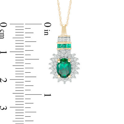 Oval Lab-Created Emerald and White Sapphire Sunburst Frame Pendant in 10K Gold