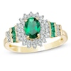 Oval Lab-Created Emerald and White Sapphire Sunburst Frame Ring in 10K Gold