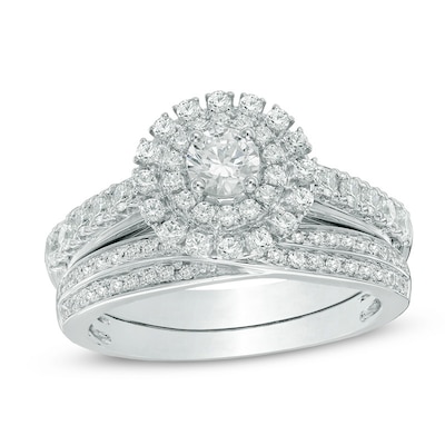 1.00 CT. T.W. Diamond Frame Bridal Set in 14K White Gold