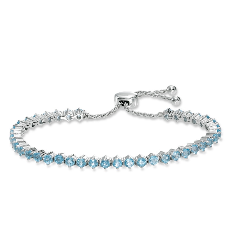 Swiss Blue Topaz and Lab-Created White Sapphire Bolo Bracelet in Sterling Silver – 9.0"