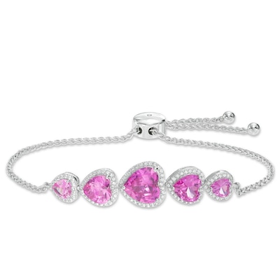 Heart-Shaped Lab-Created Pink and White Sapphire Bolo Bracelet in Sterling Silver – 9.0"