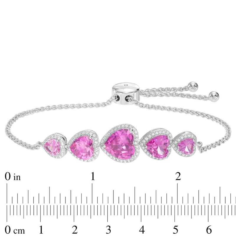 Heart-Shaped Lab-Created Pink and White Sapphire Bolo Bracelet in Sterling Silver – 9.0"