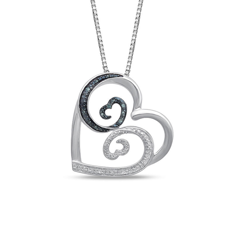 Open Hearts by Jane Seymour™ Enhanced Blue and White Diamond Accent Tilted Swirl Pendant in Sterling Silver|Peoples Jewellers