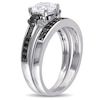 6.5mm Lab-Created White Sapphire and 0.42 CT. T.W. Black Diamond Three Stone Bridal Set in Sterling Silver