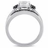 6.5mm Lab-Created White Sapphire and 0.42 CT. T.W. Black Diamond Three Stone Bridal Set in Sterling Silver