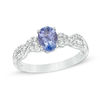 Thumbnail Image 0 of Oval Tanzanite and Lab-Created White Sapphire Braid Ring in Sterling Silver