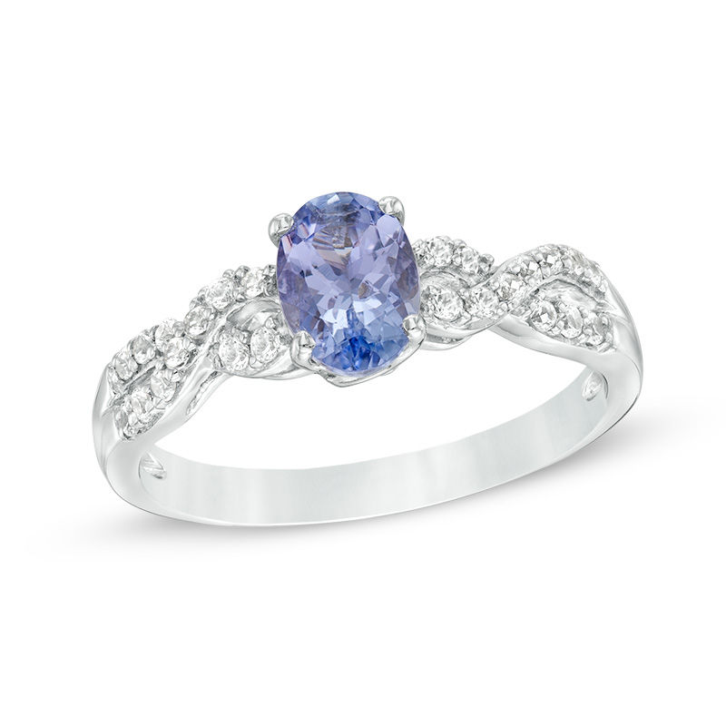 Oval Tanzanite and Lab-Created White Sapphire Braid Ring in Sterling Silver