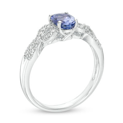 Oval Tanzanite and Lab-Created White Sapphire Braid Ring in Sterling Silver