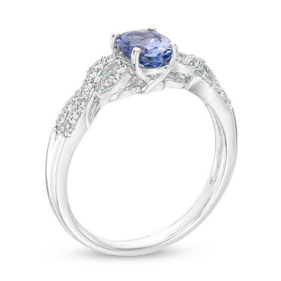 Oval Tanzanite and Lab-Created White Sapphire Braid Ring in Sterling ...