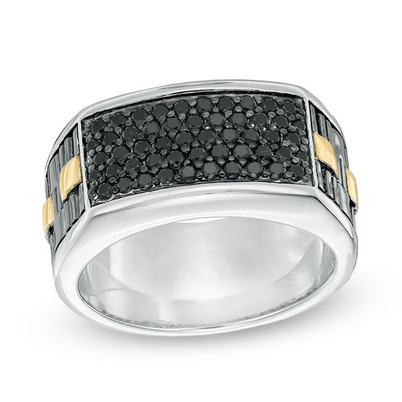 Men's Black Sapphire Band in Sterling Silver and 10K Gold