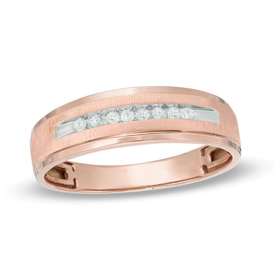 Men's 0.10 CT. T.W. Diamond Satin Wedding Band in 10K Rose Gold