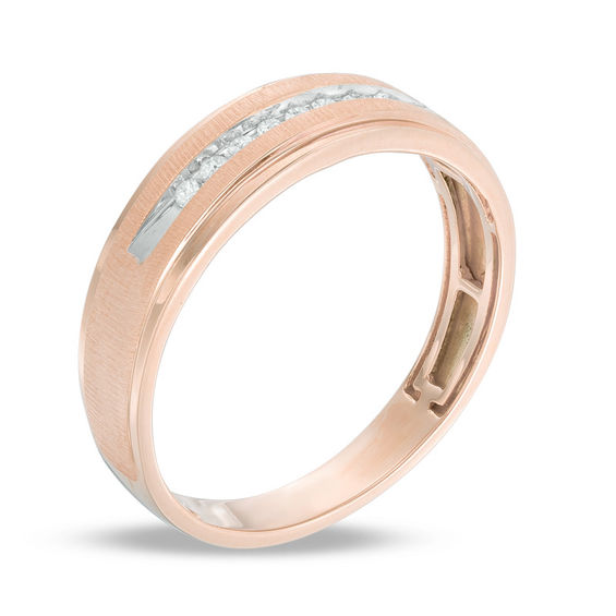 Men's 0.10 CT. T.W. Diamond Satin Wedding Band in 10K Rose Gold