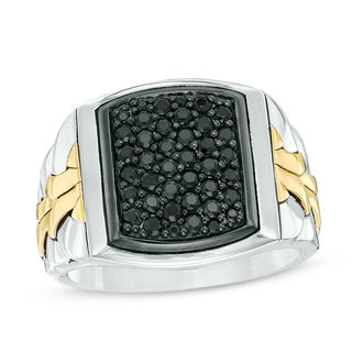 Men's Black Sapphire Signet Ring in Sterling Silver and 10K Gold