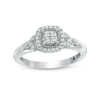 0.09 CT. T.W. Diamond Frame Promise Ring in 10K White Gold