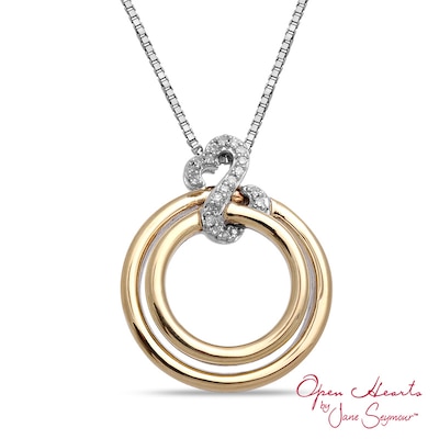 Open Hearts by Jane Seymour™ 0.04 CT. T.W. Diamond Circle Pendant in Sterling Silver and 10K Gold