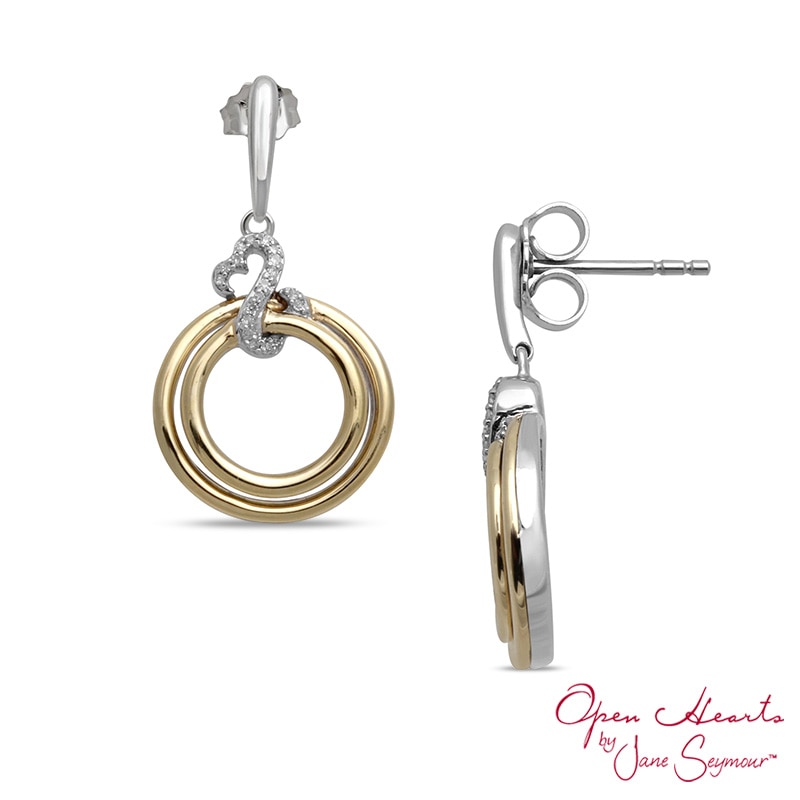 Open Hearts by Jane Seymour™ 0.06 CT. T.W. Diamond Circle Drop Earrings in Sterling Silver and 10K Gold|Peoples Jewellers