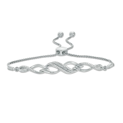 0.15 CT. T.W. Diamond Twist Bolo Bracelet in Sterling Silver - 9.5"