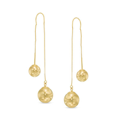 Double Ball Threader Earrings in 10K Gold