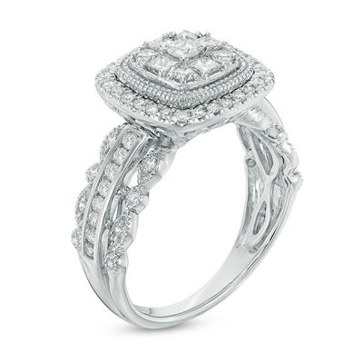 0.70 CT. T.W. Composite Diamond Cushion Frame Engagement Ring in 10K White Gold