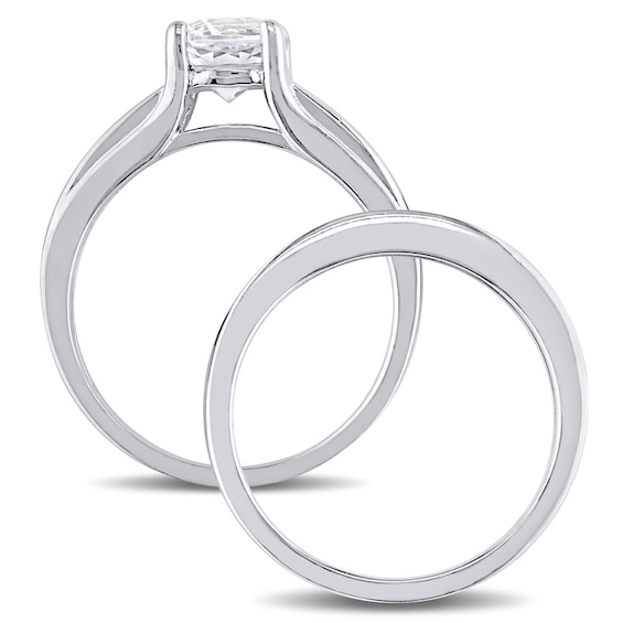 Lab-Created White Sapphire and 0.33 CT. T.W. Black Diamond Bridal Set in Sterling Silver