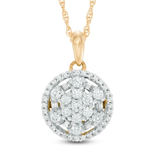 0.45 CT. T.W. Diamond Snowflake in Circle Pendant in 10K Gold