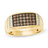 Thumbnail Image 0 of Men's 0.70 CT. T.W. Champagne and White Diamond Multi-Row Ring in 10K Gold with Black Rhodium