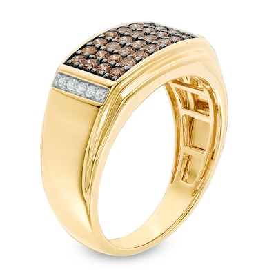 Men's 0.70 CT. T.W. Champagne and White Diamond Multi-Row Ring in 10K Gold with Black Rhodium