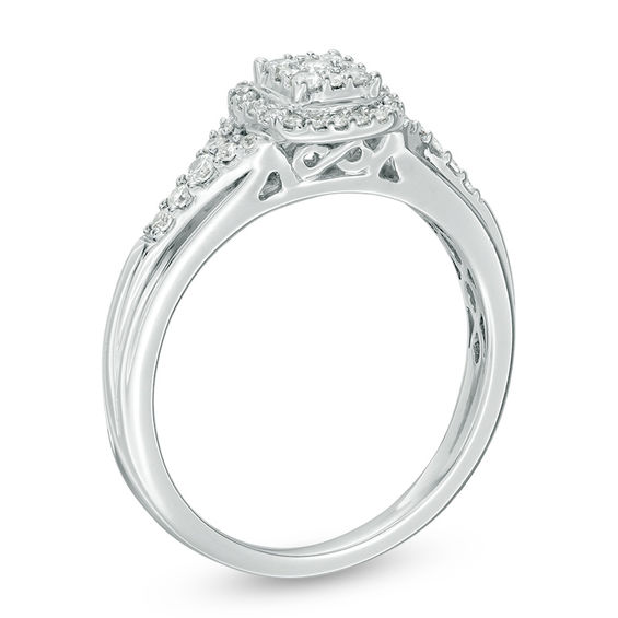 0.25 CT. T.W. Composite Diamond Cushion Frame Promise Ring in 10K White Gold