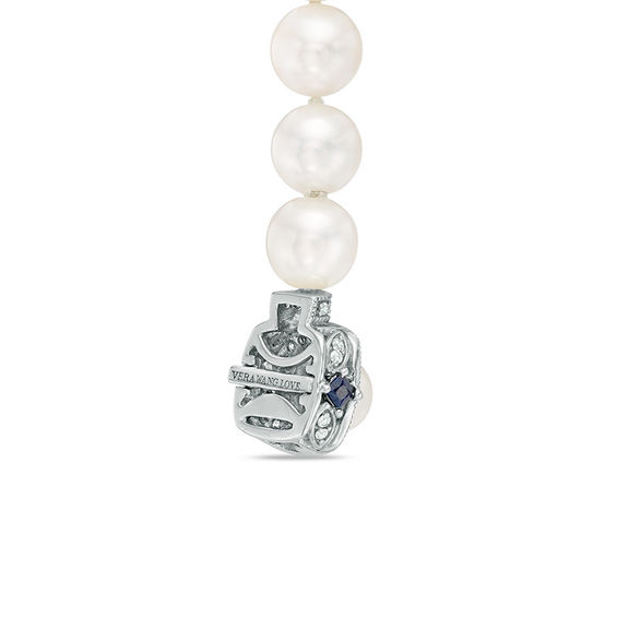 Vera Wang Love Collection Akoya Cultured Pearl and 0.15 CT. T.W. Diamond Necklace and Earrings Set in 14K White Gold