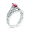 Marquise Lab-Created Ruby and 0.18 CT. T.W. Diamond Vintage-Style Bridal Set in 10K White Gold