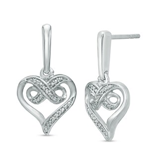 Diamond Accent Infinity Heart Drop Earrings in Sterling Silver