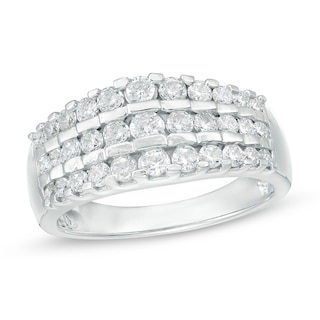 0.95 CT. T.W. Diamond Three Row Step Ring in 10K White Gold