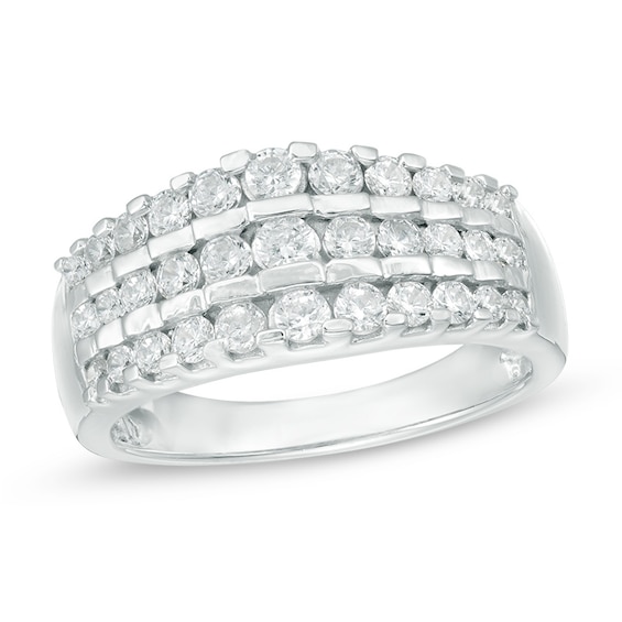 0.95 CT. T.W. Diamond Three Row Step Ring in 10K White Gold | Peoples ...