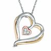 Diamond Accent Tilted Triple Heart Pendant in 10K Tri-Tone Gold