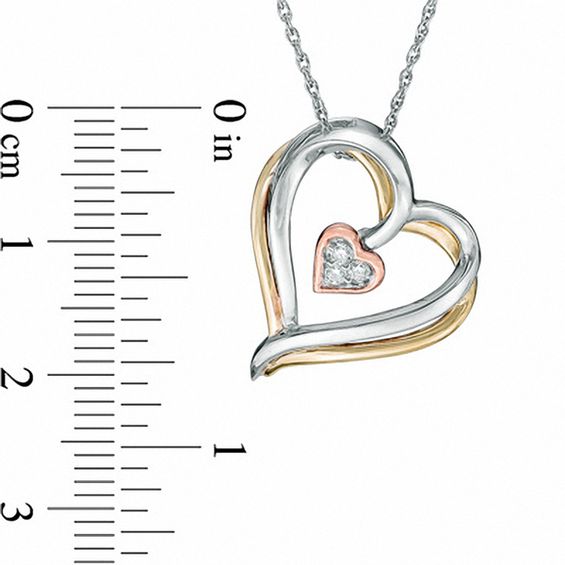 Diamond Accent Tilted Triple Heart Pendant in 10K Tri-Tone Gold