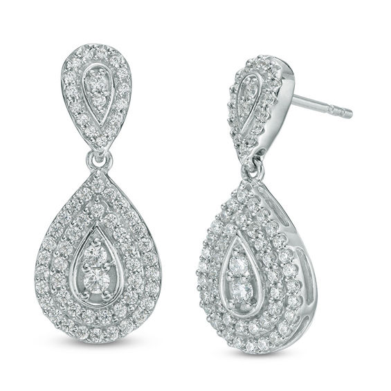 0.95 CT. T.W. Composite Diamond Frame Pear-Shaped Drop Earrings in 10K White Gold