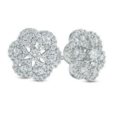 0.95 CT. T.W. Diamond Snowflake Stud Earrings in 10K White Gold