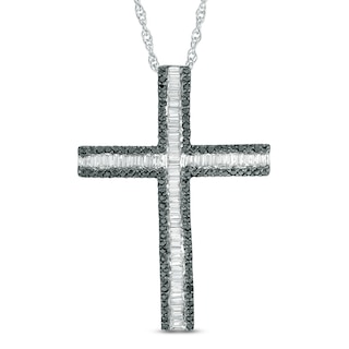 0.83 CT. T.W. Enhanced Black and White Diamond Cross Pendant in 10K White Gold