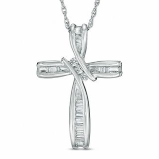 0.18 CT. T.W. Diamond Bypass Cross Pendant in 10K White Gold