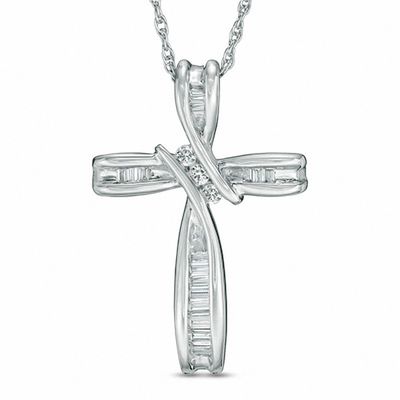 0.18 CT. T.W. Diamond Bypass Cross Pendant in 10K White Gold