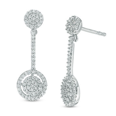 0.45 CT. T.W. Diamond Double Frame Pendulum Drop Earrings in 10K White Gold