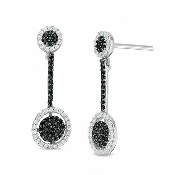 0.45 CT. T.W. Enhanced Black and White Diamond Frame Pendulum Drop Earrings in 10K White Gold